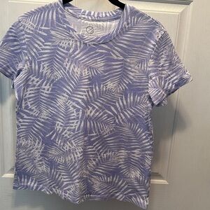 Ecothreads 100% Organic Cotton Blue & White Leaf Print Tee Size Small